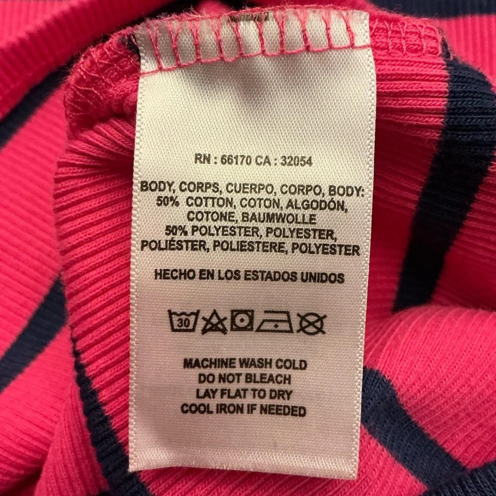 T.La Anthropologie Vibrant Pink Navy Stripe Ruffle Turtleneck Pullover Woman XL - Picture 8 of 11